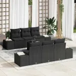 Set de canapele pentru grădină cu pernă 8 pcs Negru poliratan GartenMobel Dekor