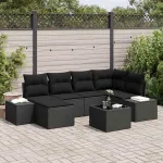 Set de canapele pentru grădină cu pernă 6 pcs Negru poliratan GartenMobel Dekor