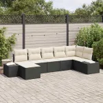 Set de canapele pentru grădină cu pernă 7 pcs Negru poliratan GartenMobel Dekor