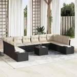 Set de canapele pentru grădină 10 pcs Negru și Crem Poliratan GartenMobel Dekor