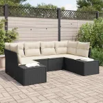 Set de canapele pentru grădină 6 pcs Negru și Crem Rattan poli GartenMobel Dekor