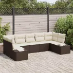 Set de canapele pentru grădină 7 pcs Maro și Crem Rattan poli GartenMobel Dekor