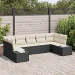 Set de canapele pentru grădină 7 pcs Negru și Crem Rattan poli GartenMobel Dekor