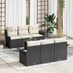 Set de canapele pentru grădină 7 pcs Negru și Crem poliratan GartenMobel Dekor