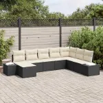 Set de canapele pentru grădină 8 pcs Negru și Crem poliratan GartenMobel Dekor