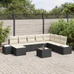 Set de canapele pentru grădină 8 pcs Negru și Crem poliratan GartenMobel Dekor