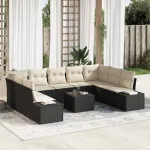 Set de canapele pentru grădină 9 pcs Negru și Crem Poliratan GartenMobel Dekor