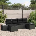 Set de canapele pentru grădină cu pernă 4 pcs Negru poliratan GartenMobel Dekor