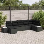Set de canapele pentru grădină cu pernă 7 pcs Negru poliratan GartenMobel Dekor