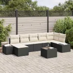 Set de canapele pentru grădină cu pernă 7 pcs Negru poliratan GartenMobel Dekor