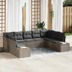 Set de canapele pentru grădină cu pernă 9 pcs Gri Poliratan GartenMobel Dekor
