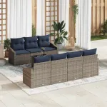Set de canapea cu pernă 8 pcs Gri și bleumarin poliratan GartenMobel Dekor