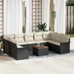 Set de canapele pentru grădină 10 pcs Negru și Crem poliratan GartenMobel Dekor
