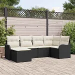 Set de canapele pentru grădină 6 pcs Negru și alb Rattan poli GartenMobel Dekor