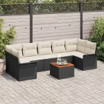 Set de canapele pentru grădină 8 pcs Negru și Crem poliratan GartenMobel Dekor