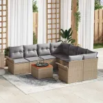 Set de canapele pentru grădină 9 pcs Beige și gri deschis GartenMobel Dekor