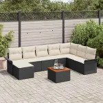 Set de canapele pentru grădină 9 pcs Negru și Crem poliratan GartenMobel Dekor