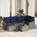 Set de canapea cu pernă 7 pcs Gri și bleumarin poliratan GartenMobel Dekor