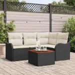 Set de canapele pentru grădină 5 pcs Negru și Crem poliratan GartenMobel Dekor