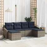 Set de canapele pentru grădină 6 pcs Gri și bleumarin poliratan GartenMobel Dekor