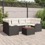 Set de canapele pentru grădină 7 pcs Negru și Crem poliratan GartenMobel Dekor