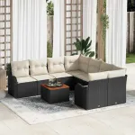 Set de canapele pentru grădină 9 pcs Negru și Crem poliratan GartenMobel Dekor