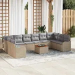 Set de canapele pentru grădină 11 pcs Beige și gri deschis GartenMobel Dekor
