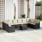 Set de canapele pentru grădină 11 pcs Negru și Crem poliratan GartenMobel Dekor