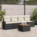 Set de canapele pentru grădină 5 pcs Negru și Crem poliratan GartenMobel Dekor