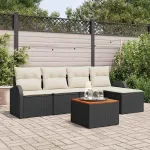 Set de canapele pentru grădină 6 pcs Negru și Crem poliratan GartenMobel Dekor