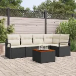 Set de canapele pentru grădină 6 pcs Negru și Crem poliratan GartenMobel Dekor