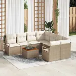 Set de canapele pentru grădină 9 pcs Bej și crem poliratan GartenMobel Dekor