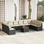 Set de canapele pentru grădină 11 pcs Negru și Crem poliratan GartenMobel Dekor
