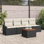 Set de canapele pentru grădină 5 pcs Negru și Crem poliratan GartenMobel Dekor