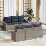 Set de canapele pentru grădină 7 pcs Gri și albastru marin GartenMobel Dekor