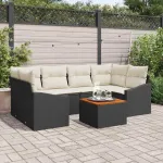 Set de canapele pentru grădină 7 pcs Negru și Crem poliratan GartenMobel Dekor