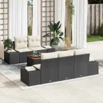 Set de canapele pentru grădină 6 pcs Negru și Crem poliratan GartenMobel Dekor
