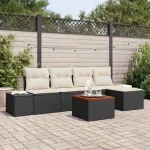 Set de canapele pentru grădină 6 pcs Negru și Crem poliratan GartenMobel Dekor