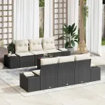 Set de canapele pentru grădină 7 pcs Negru și Crem poliratan GartenMobel Dekor