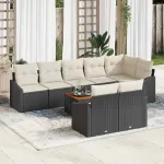 Set de canapele pentru grădină 9 pcs Negru și Crem poliratan GartenMobel Dekor