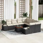 Set de canapele pentru grădină 9 pcs Negru și Crem poliratan GartenMobel Dekor