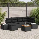 Set de canapele pentru grădină 7 pcs Negru GartenMobel Dekor