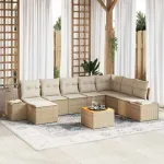 Set de canapele pentru grădină 9 pcs Bej și alb GartenMobel Dekor