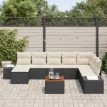 Set de canapele pentru grădină 9 pcs Negru și alb GartenMobel Dekor