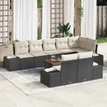 Set de canapele pentru grădină cu depozitare 9 pcs Negru și alb GartenMobel Dekor