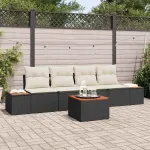 Set de canapele pentru grădină cu pernă 5 pcs Negru Rattan poli GartenMobel Dekor