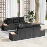 Set de canapele pentru grădină cu pernă 7 pcs Negru Rattan poli GartenMobel Dekor