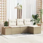Set de canapele pentru grădină 4 pcs Bej și crem Poli Rattan GartenMobel Dekor