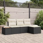 Set de canapele pentru grădină 4 pcs Negru și Crem Poli Rattan GartenMobel Dekor