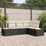 Set de canapele pentru grădină 4 pcs Negru și Crem Poliratan GartenMobel Dekor
